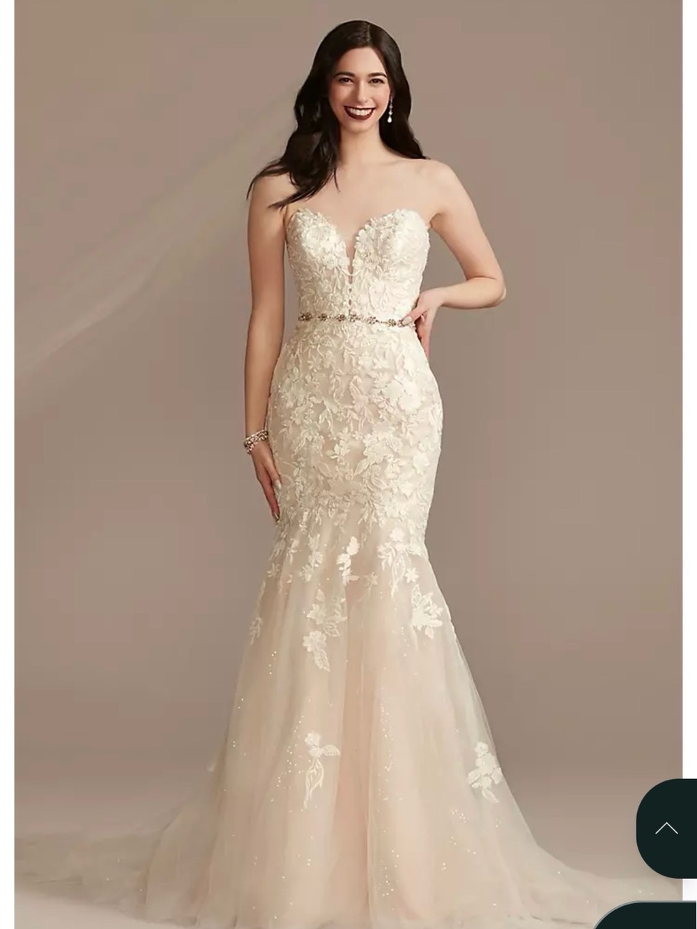 NWT Oleg Cassini Strapless Floral Lace Mermaid Gown in Cameo pink and lace